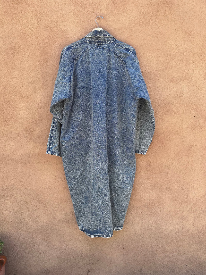 Long Acid Wash Bedazzled Denim Jacket