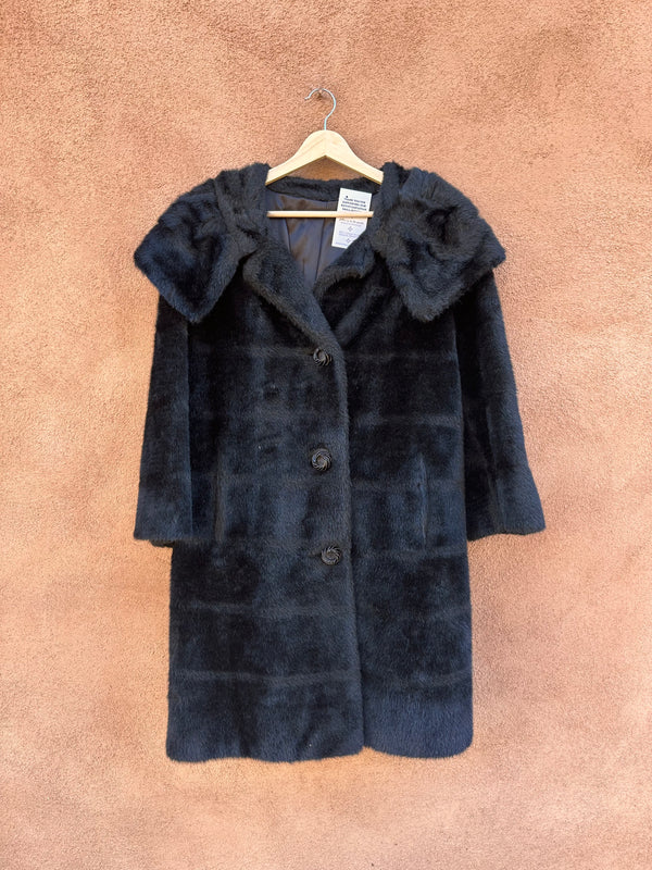 1960's Era Black Mink Faux Fur Coat