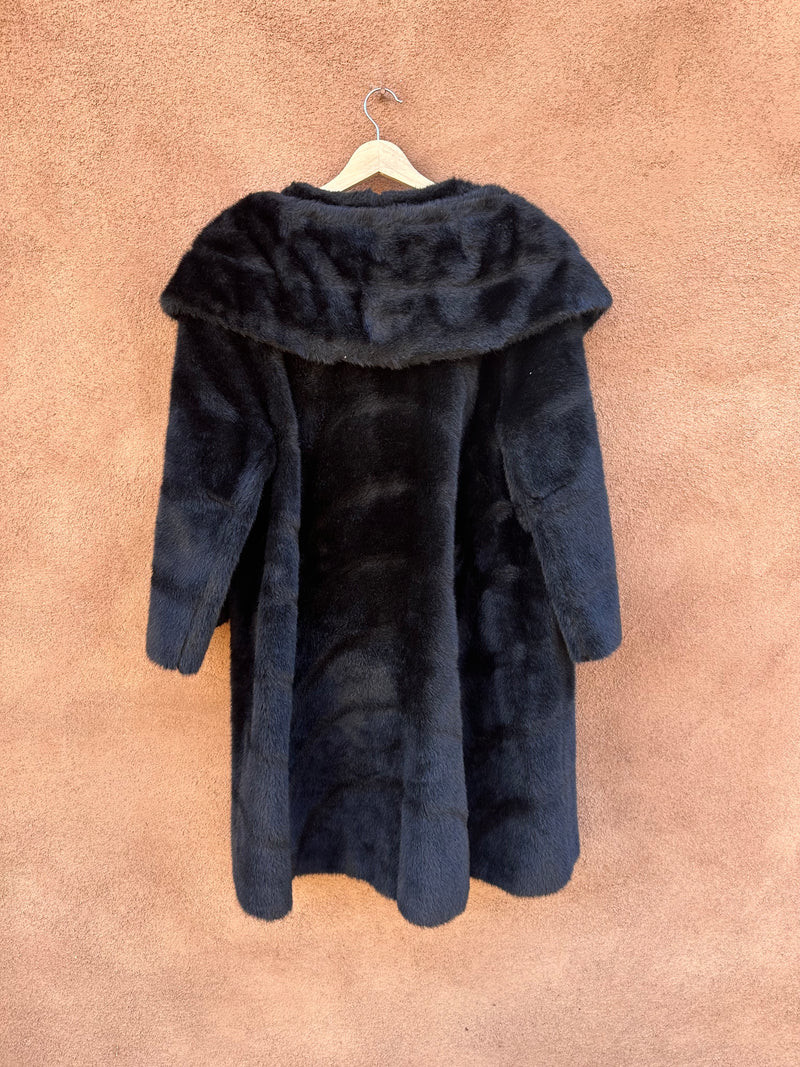 1960's Era Black Mink Faux Fur Coat