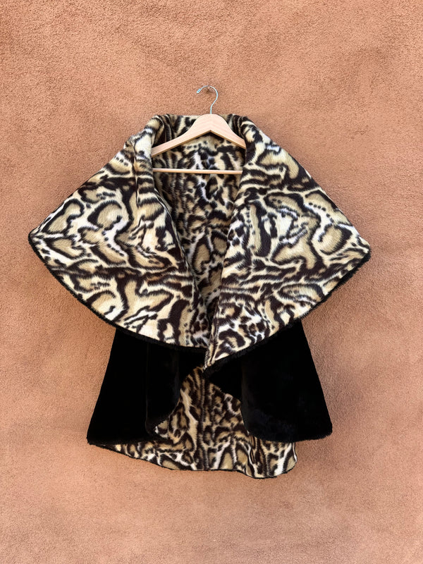 Faux Leopard Cape Coat with Arm Holes - Reversible