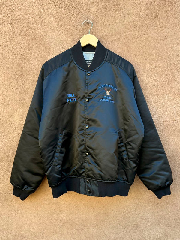 Black Satin Albuquerque Elks Lodge Quilted Jacket, Large
