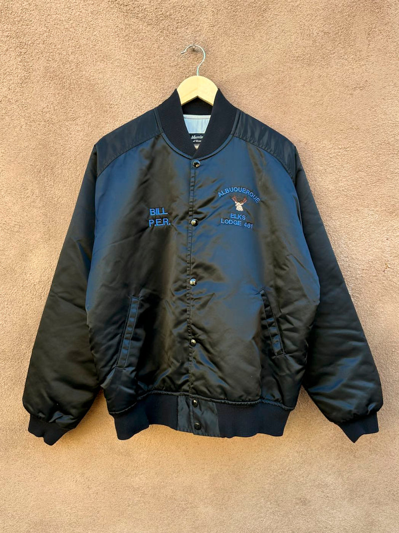 Black Satin Albuquerque Elks Lodge Quilted Jacket, Large