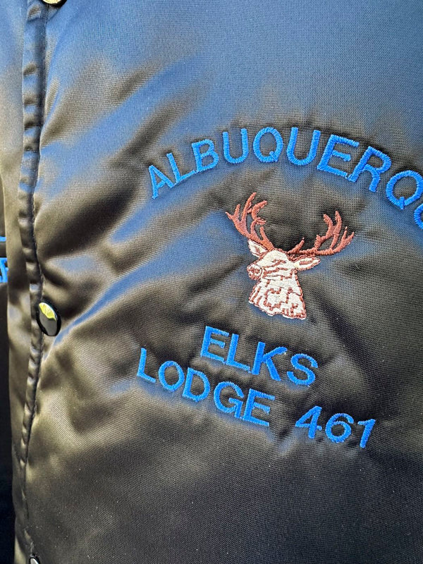 Black Satin Albuquerque Elks Lodge Quilted Jacket, Large