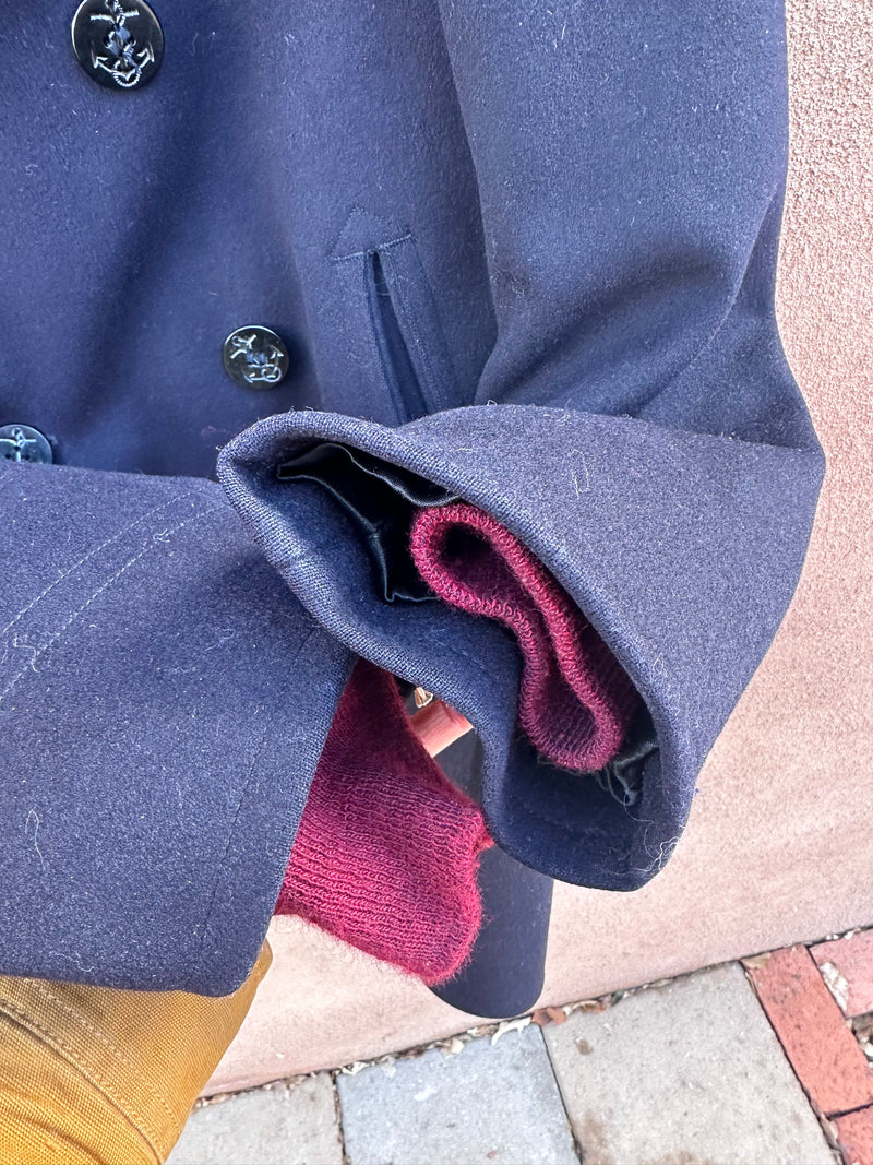 Navy Issue 1960's 100% Wool Kersey Peacoat - 38R