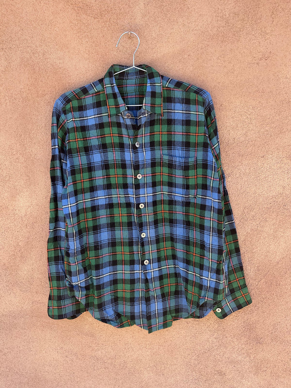 Grungy Flannel - As is - Blue/Green/Orange Plaid