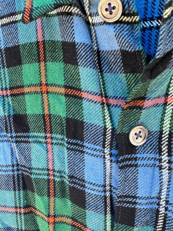 Grungy Flannel - As is - Blue/Green/Orange Plaid