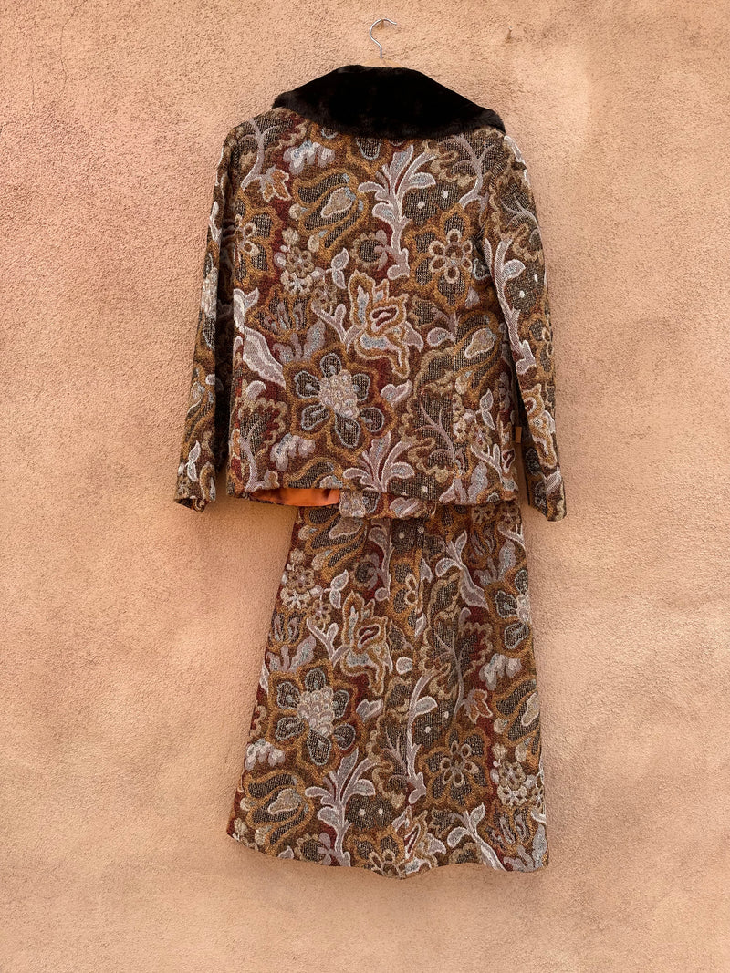 1960's Betty Rose Paisley Carpet Jacket with Matching Skirt
