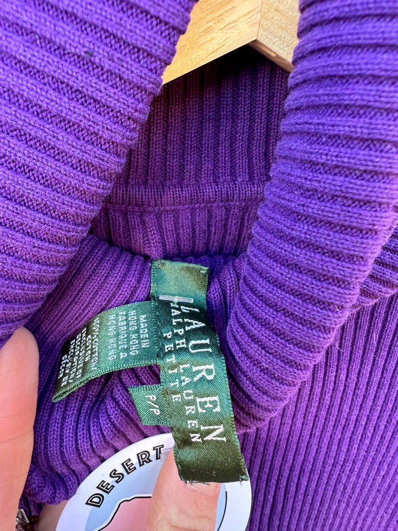 Ribbed Purple Cropped Turtleneck, Ralph Lauren