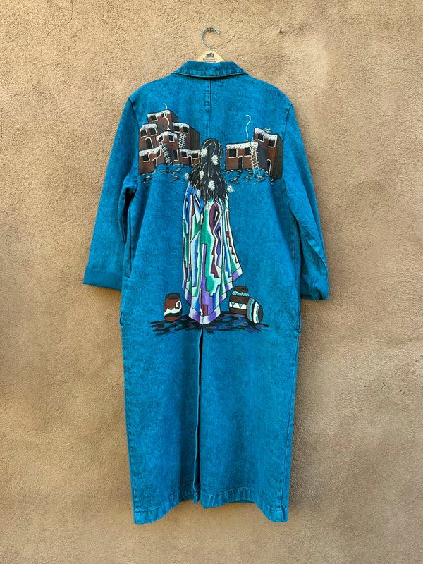 Blue Denim Hand Painted Pueblo Girl Coat by Aileen