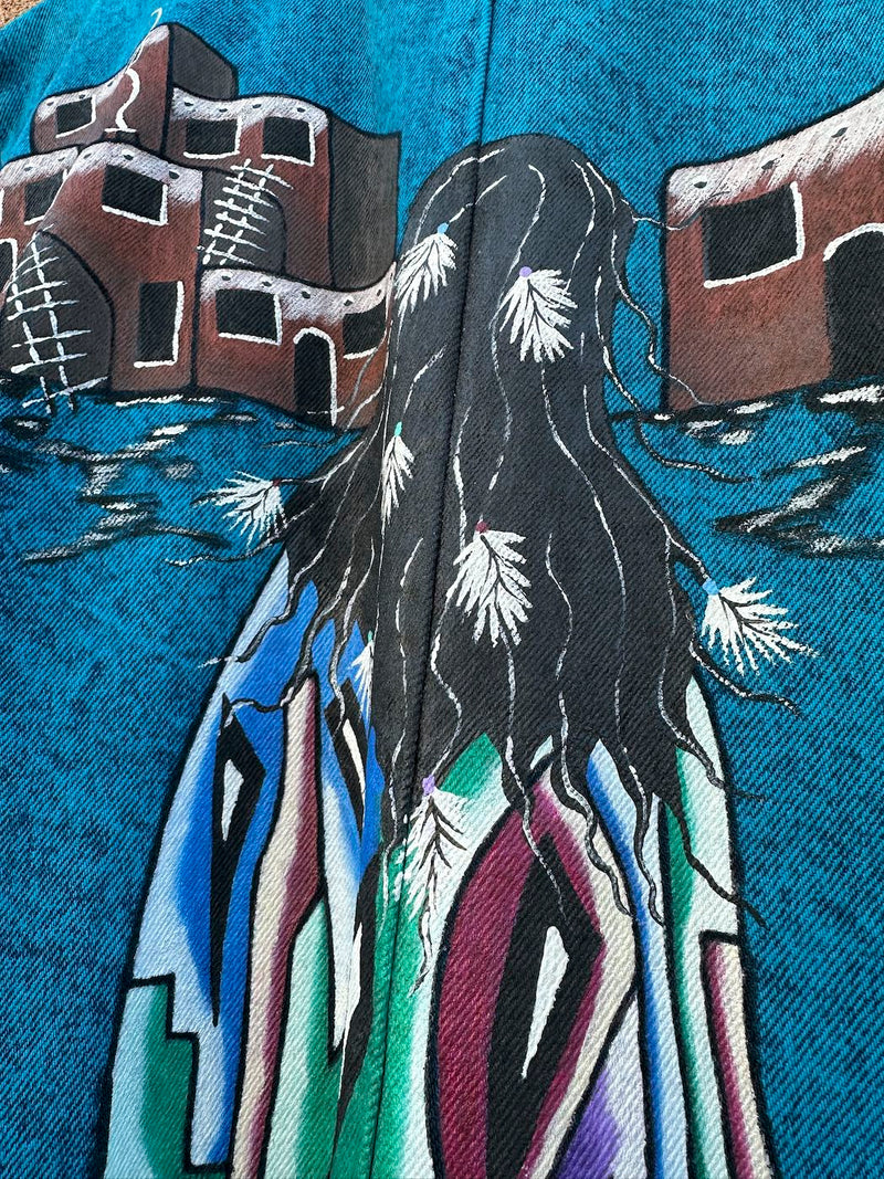 Blue Denim Hand Painted Pueblo Girl Coat by Aileen