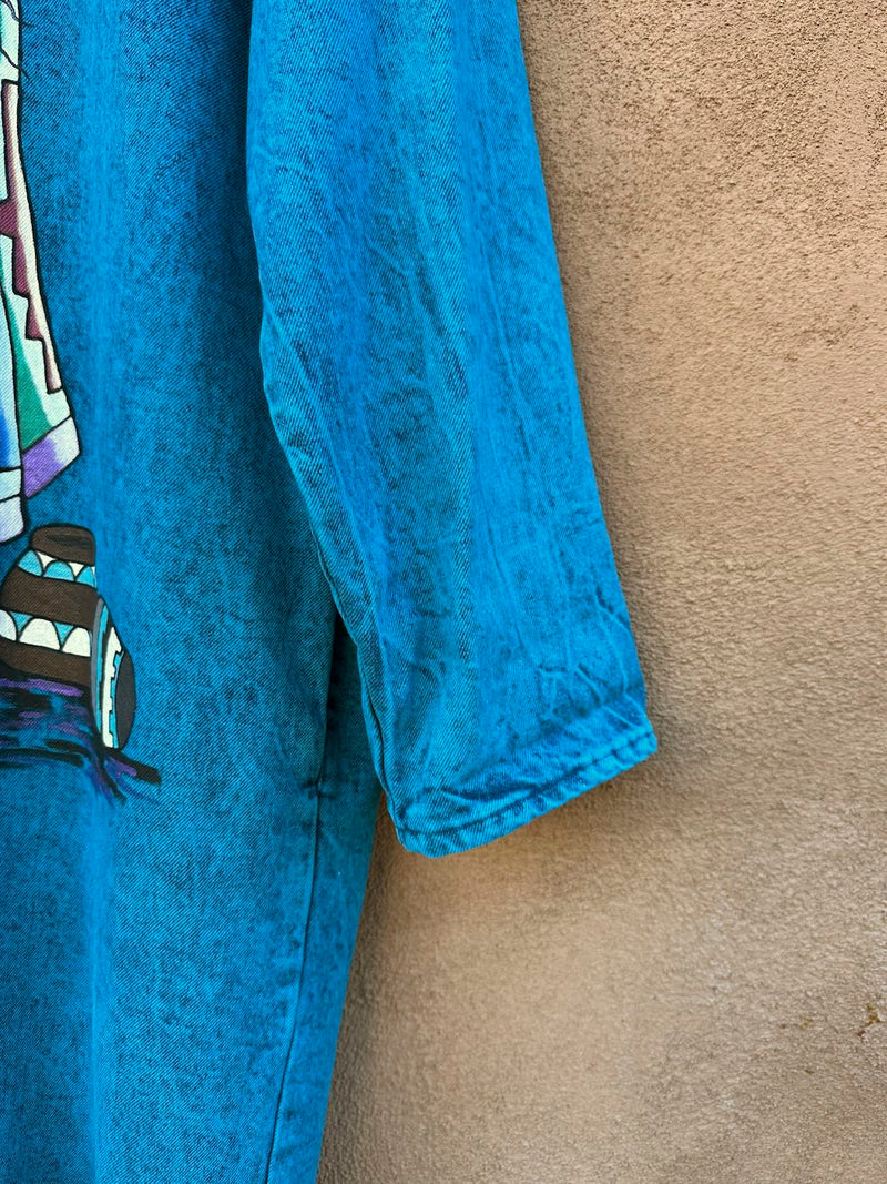 Blue Denim Hand Painted Pueblo Girl Coat by Aileen