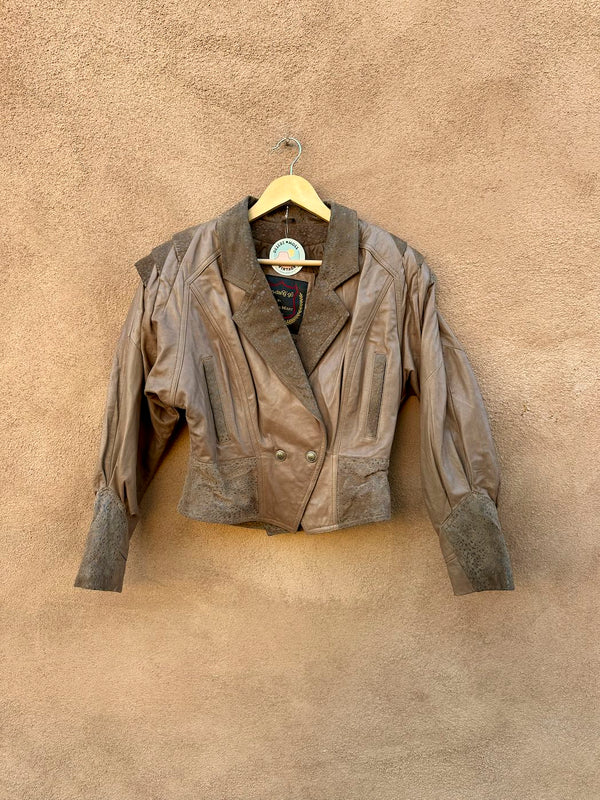 Fandango Leather Mart 1980's Brown Leather Cropped Biker Jacket