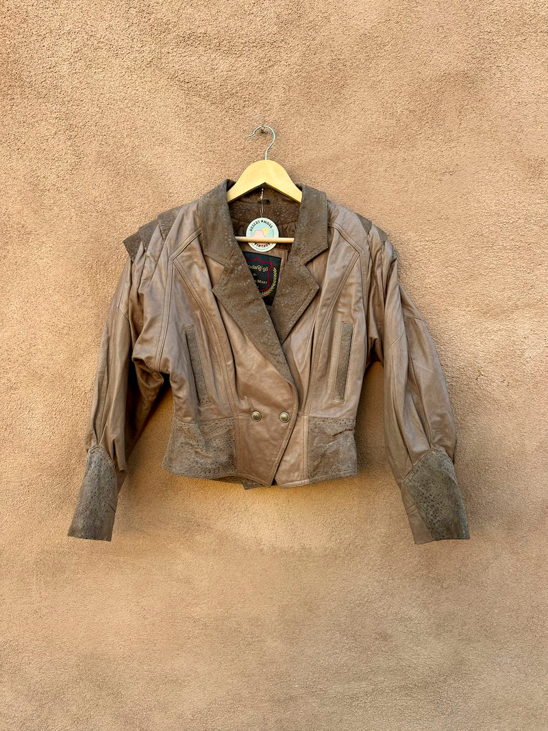 Fandango Leather Mart 1980's Brown Leather Cropped Biker Jacket