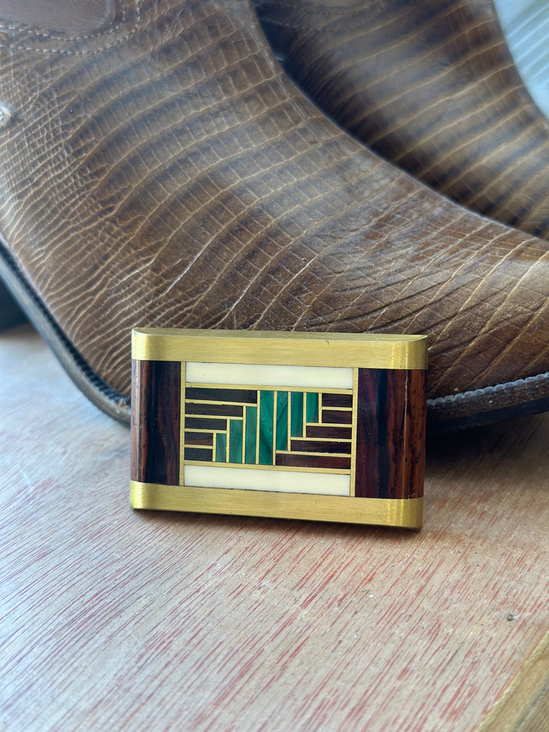 70's Brass, Wood, & Malachite Belt Buckle