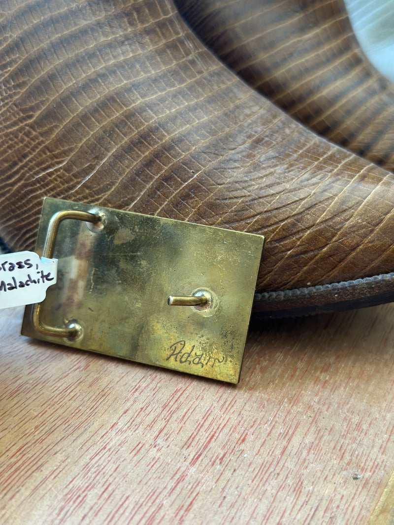 70's Brass, Wood, & Malachite Belt Buckle