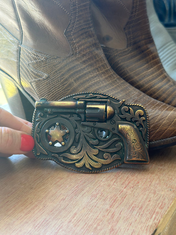 Brass Six Shooter Belt Buckle