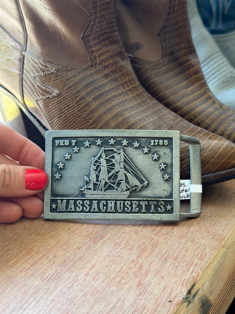 Massachusetts Pewter Belt Buckle