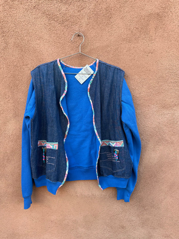 Denim Vest & Sweatshirt with Southwest Pottery