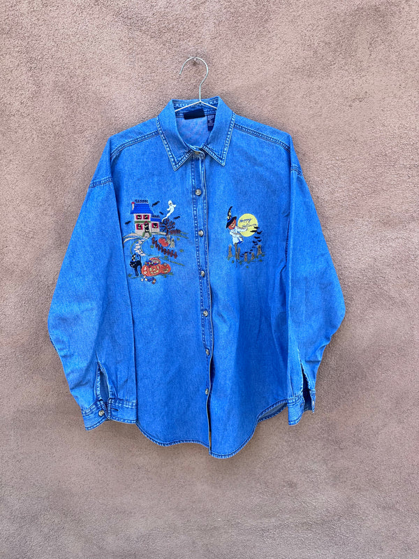 Denim Halloween Embroidered Shirt/Blouse