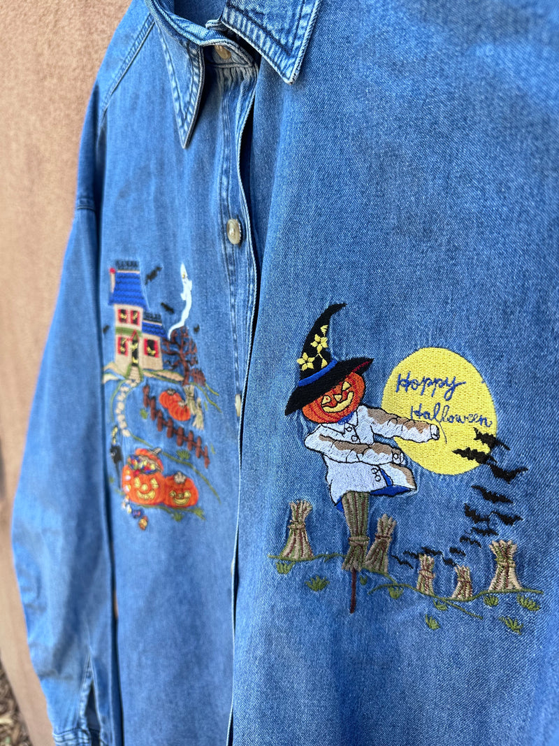 Denim Halloween Embroidered Shirt/Blouse