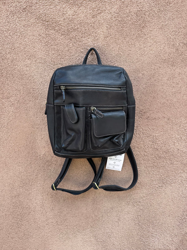 90's Black Leather Backpack/Purse - Multipocket