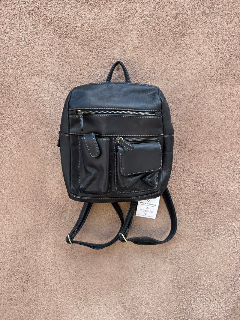 Vintage 90's Black Leather Backpack/Purse - Multipocket DESERT MOSS VINTAGE Vintage 90's Black Leather Backpack/Purse - Multipocket DESERT MOSS VINTAGE