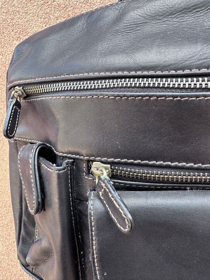 90's Black Leather Backpack/Purse - Multipocket