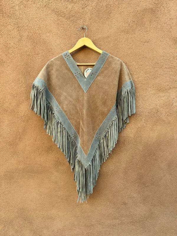 1960's Brown and Gray Suede Poncho with Fringe