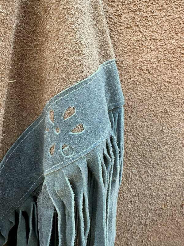 1960's Brown and Gray Suede Poncho with Fringe