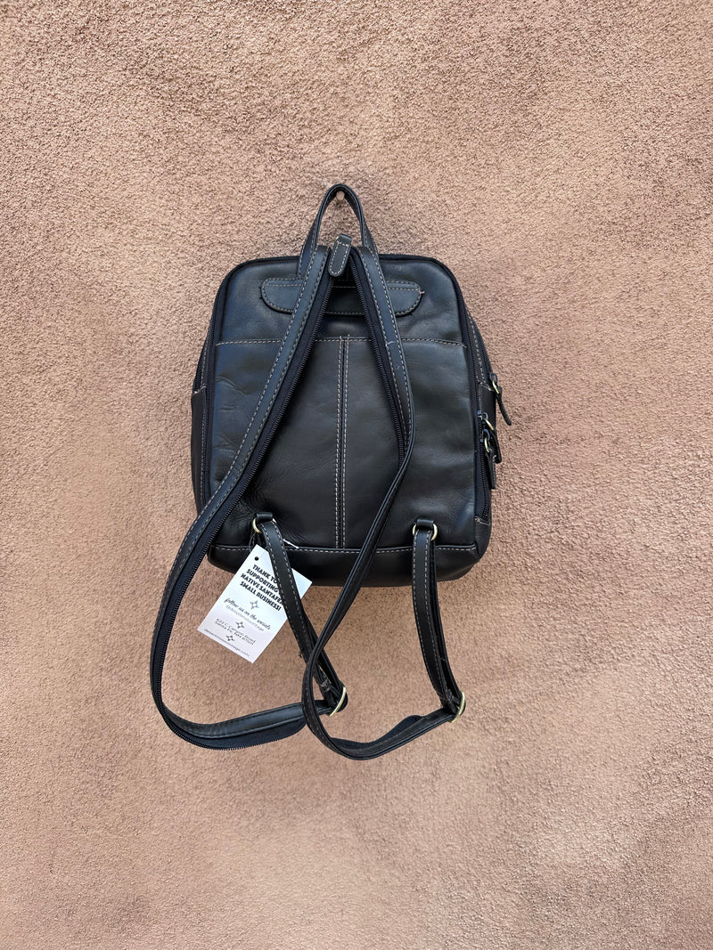 90's Black Leather Backpack/Purse - Multipocket