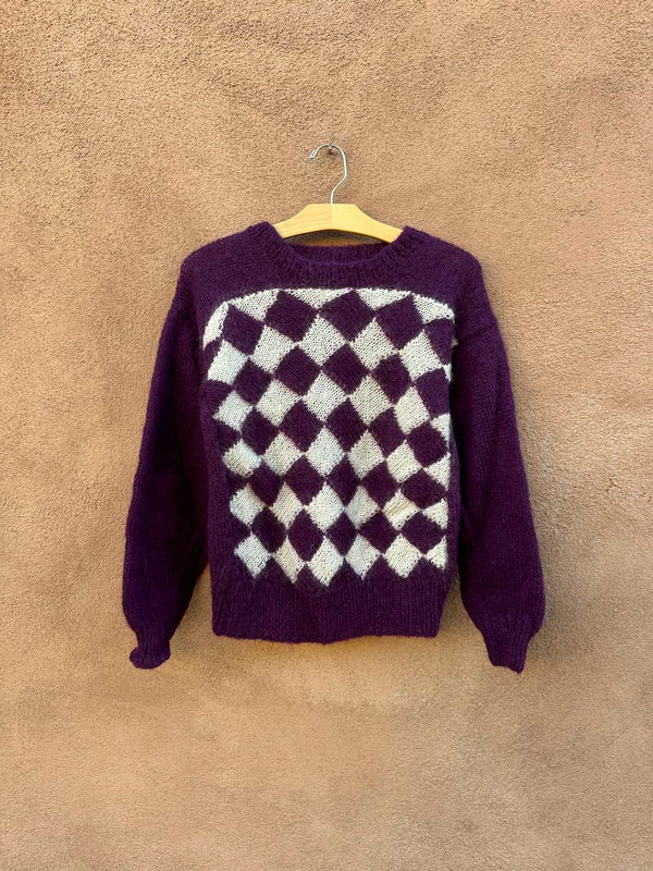 Purple Check Alpaca Hand Knit Sweater