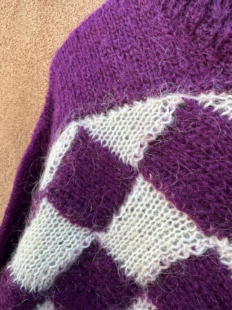 Purple Check Alpaca Hand Knit Sweater
