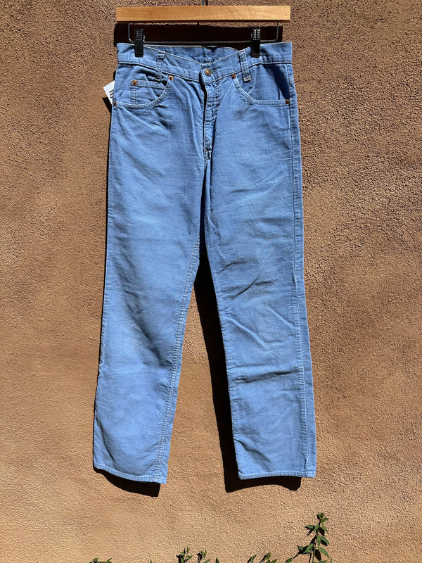 1970's Cornflower Blue Levi's 716 Orange Tag Flared Cords 28 x 30