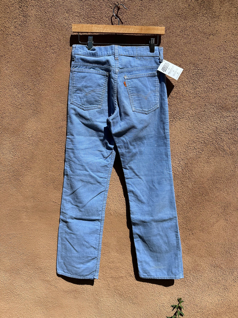 1970's Cornflower Blue Levi's 716 Orange Tag Flared Cords 28 x 30