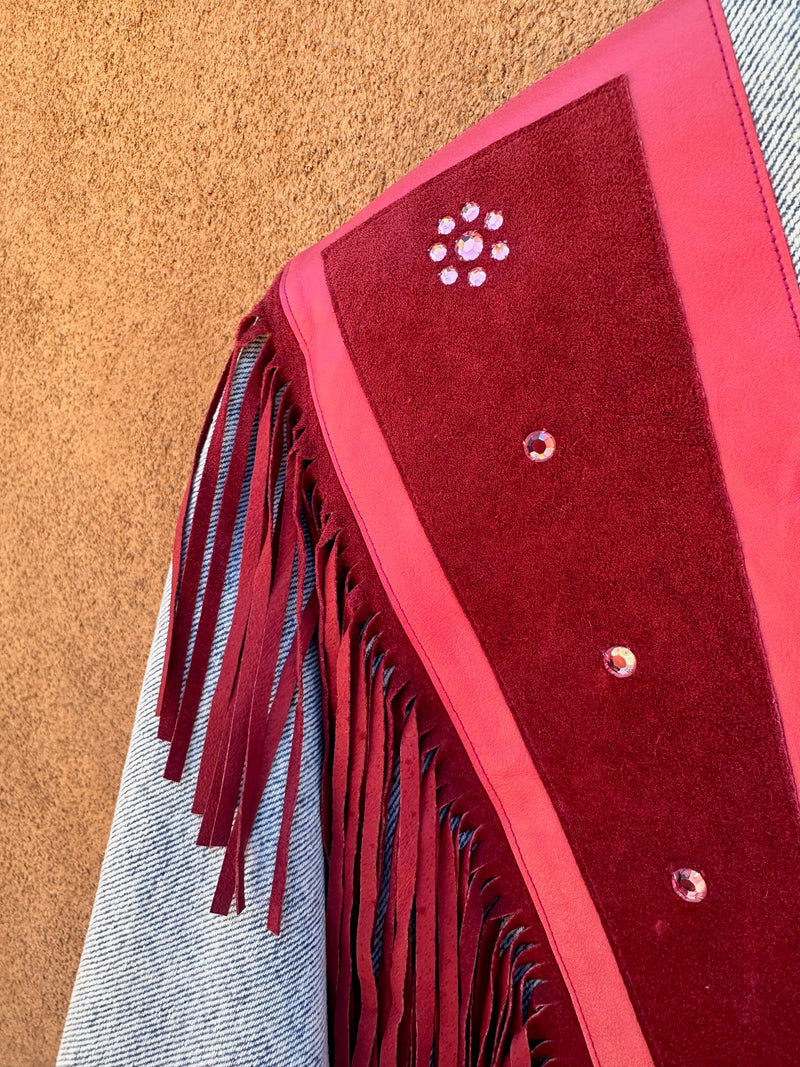 Acid Wash Denim Jacket with Pink Suede & Fringe Detail - Sundance