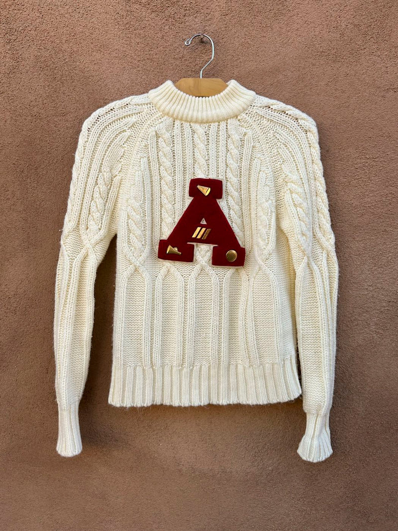 1960's Hand Loomed Acrylic Cheerleader "A" Sweater