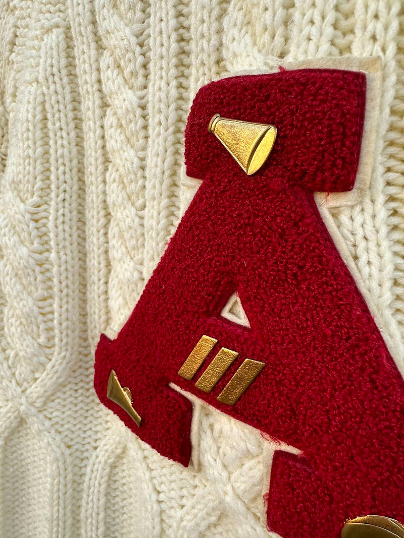 1960's Hand Loomed Acrylic Cheerleader "A" Sweater