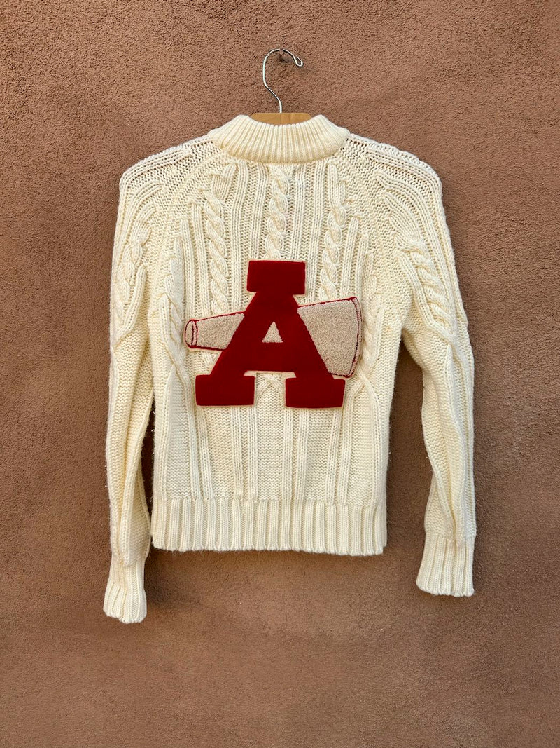 1960's Hand Loomed Acrylic Cheerleader "A" Sweater