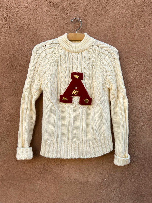 1960's Hand Loomed Acrylic Cheerleader "A" Sweater