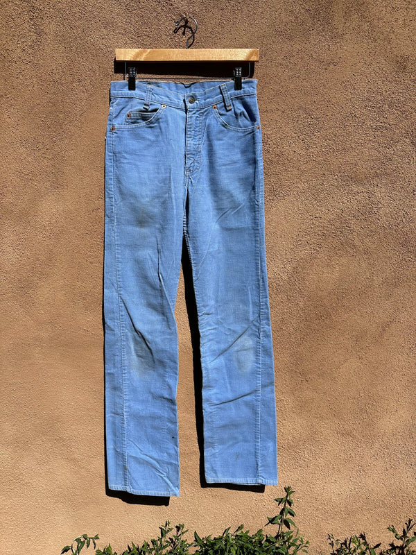 1970's Cornflower Blue Levi's 716 Orange Tag Flared Cords 30 x 36