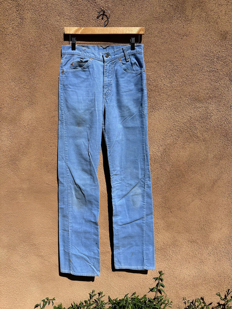 1970's Cornflower Blue Levi's 716 Orange Tag Flared Cords 30 x 36