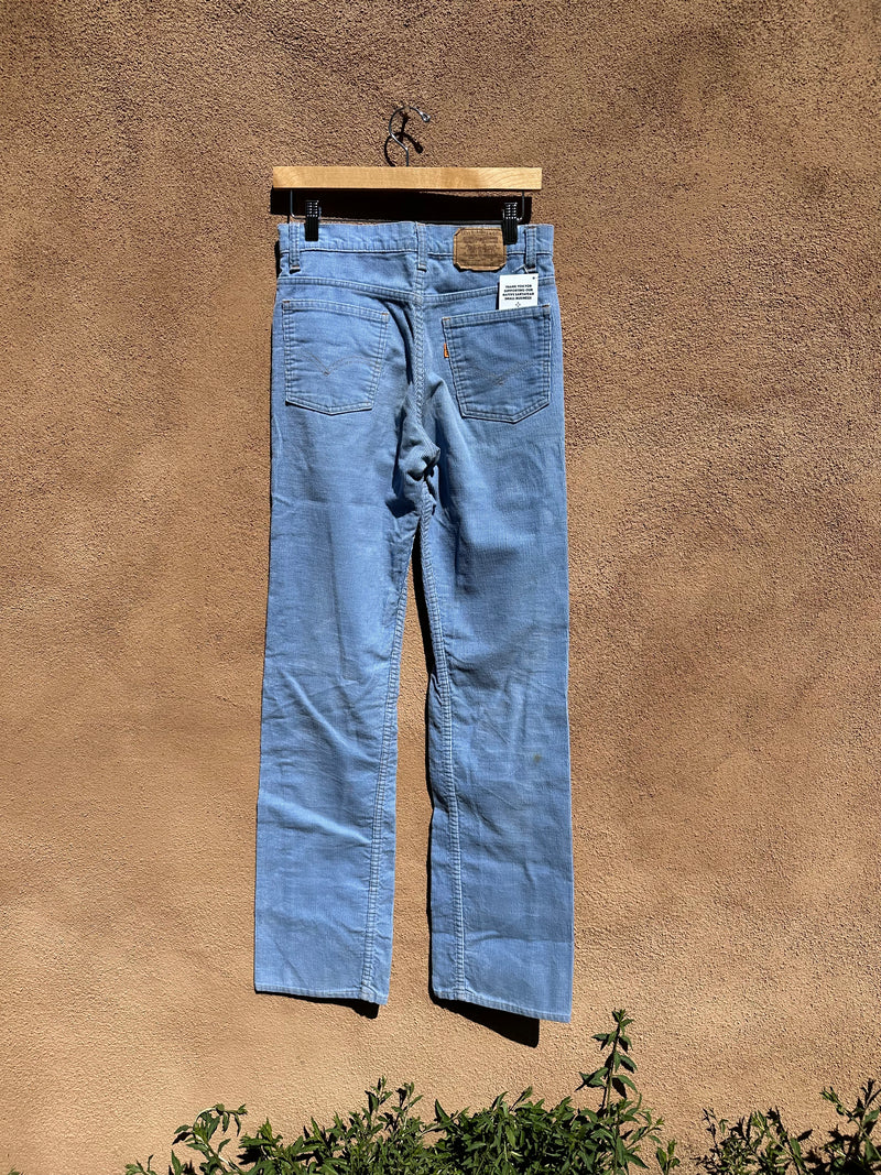 1970's Cornflower Blue Levi's 716 Orange Tag Flared Cords 30 x 36