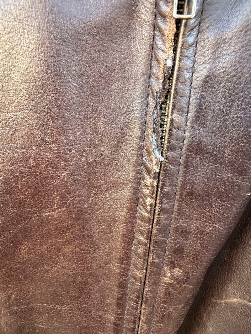 Heavy Brown Leather Bomber Jacket, as is, large?