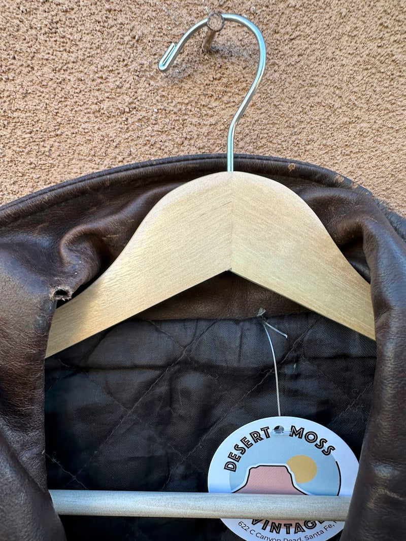 Heavy Brown Leather Bomber Jacket, as is, large?