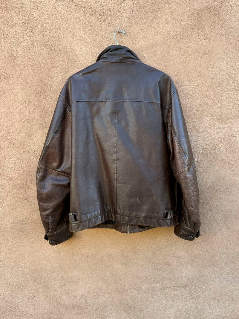 Heavy Brown Leather Bomber Jacket, as is, large?