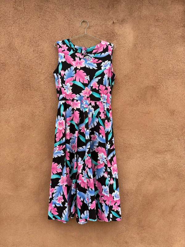 Black, Pink, & Blue Island Dress - Sleeveless