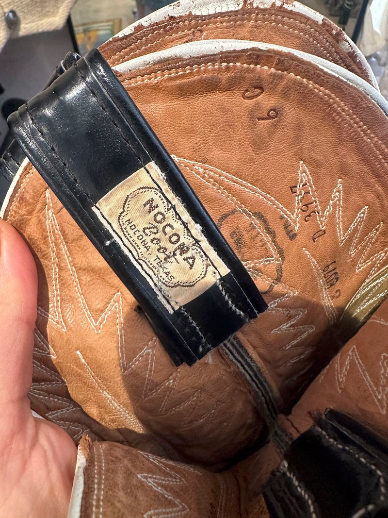 1970's Black Nocona Boots with Snakeskin Toe 6C