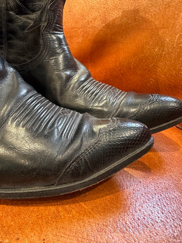1970's Black Nocona Boots with Snakeskin Toe 6C