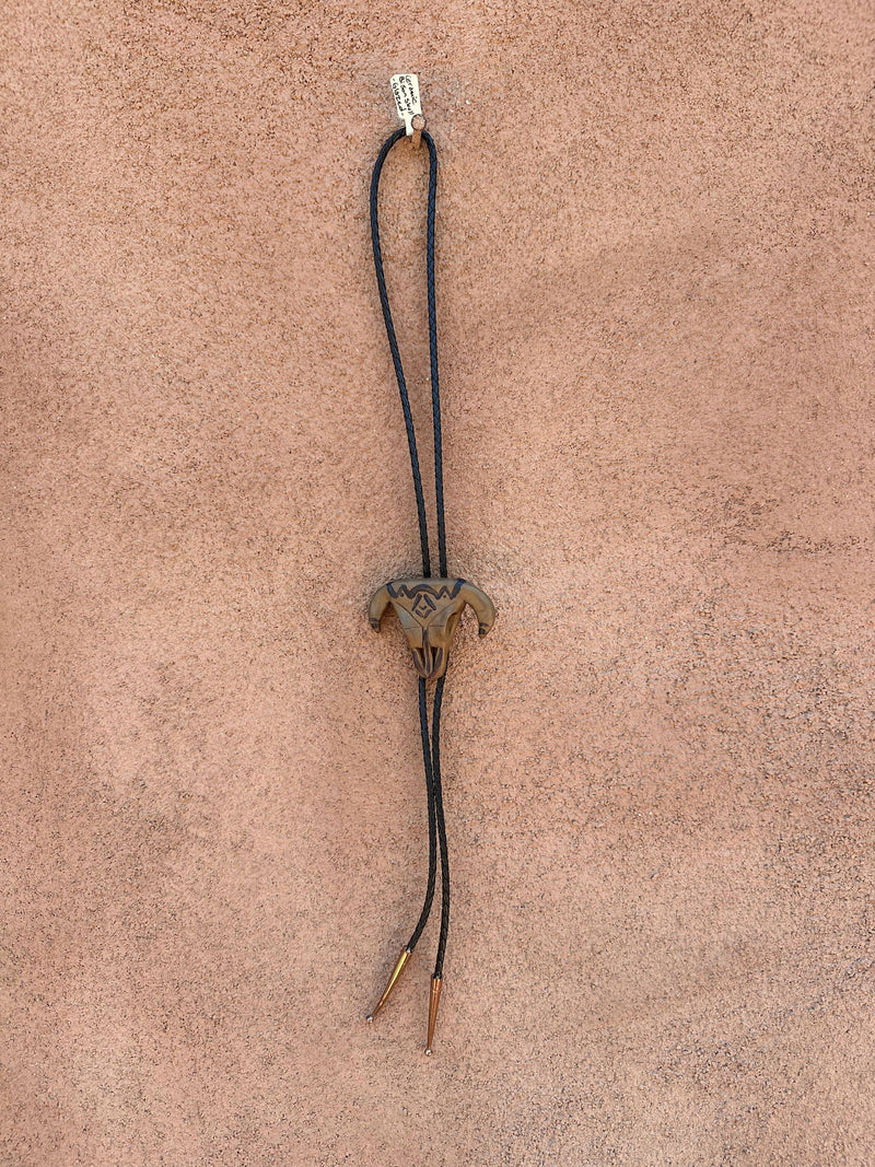 Ceramic Bison Skull Bolo Tie