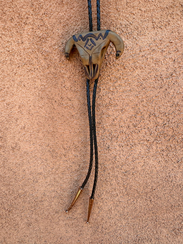 Ceramic Bison Skull Bolo Tie